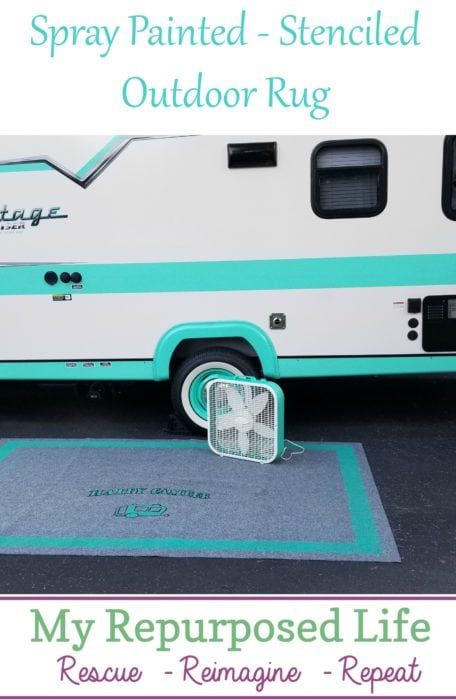 Spray Painted Outdoor Rug for Camper or RV - My Repurposed Life® #easy #diy #project #spray #paint #outdoor #rug Upcycled Projects, Outdoor Diy Projects, Diy Craft Projects, Recycling Projects, Upcycle Decor, Upcycled Home Decor, Repurposed Furniture, Spray Paint Stencils, Diy Spray Paint