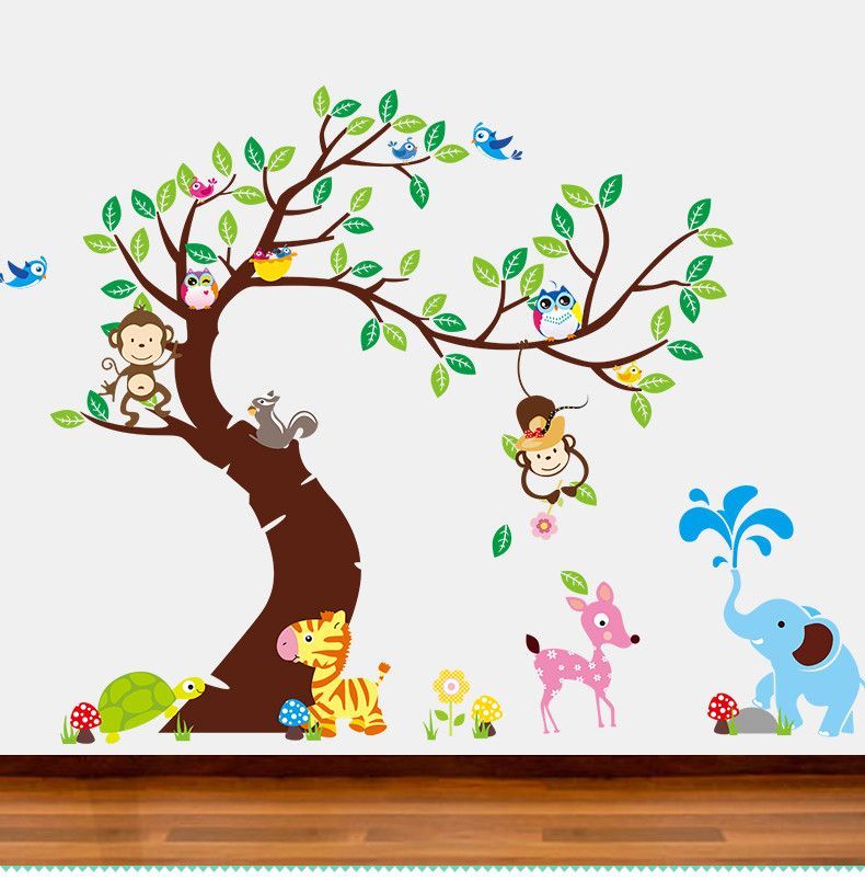 Wall Art Girl Kids Wall Stickers Bird Showing Off Wall Sticker Decal Boy Animals Wall Stickers Childrens Wall Decals Kids Room
