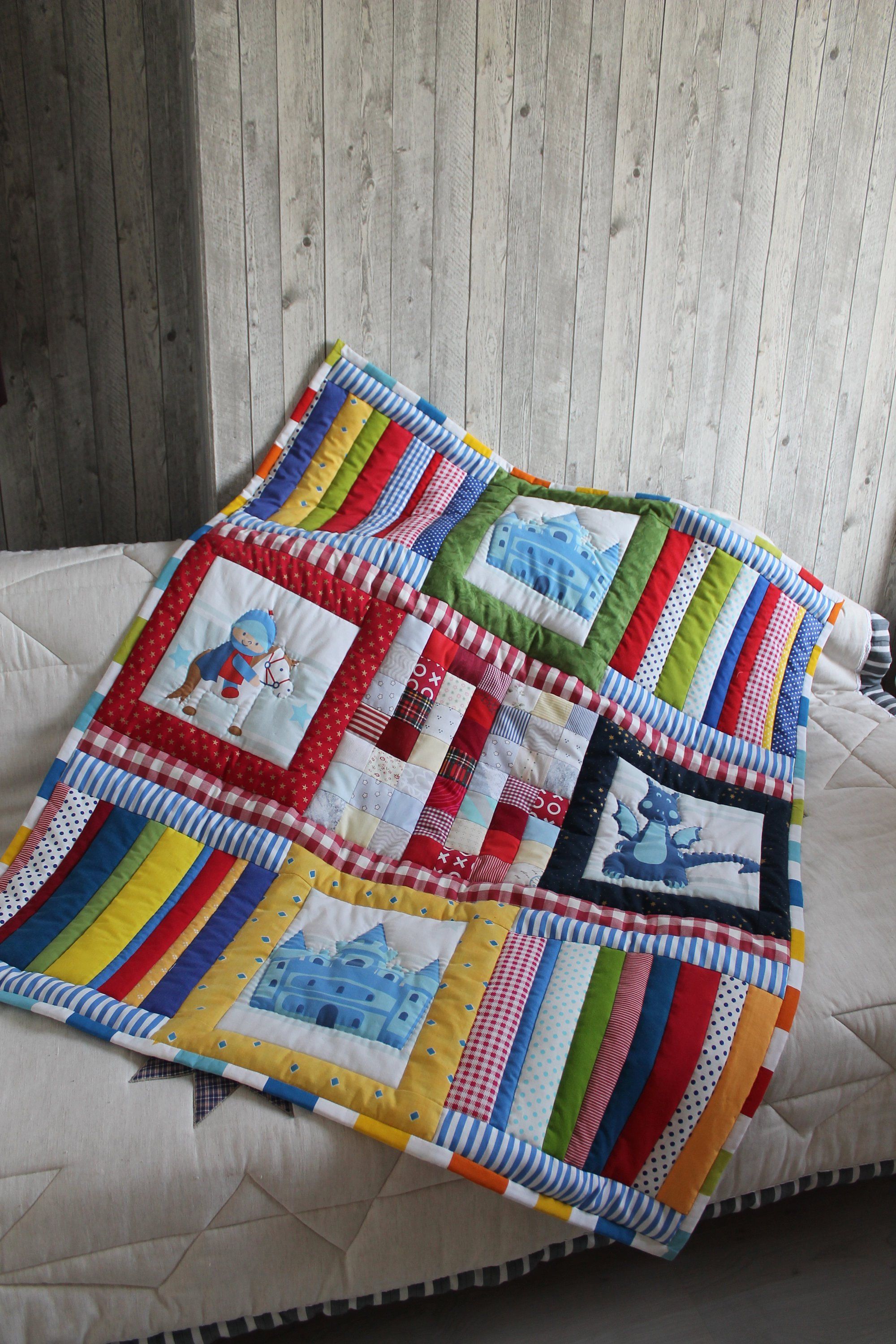 Quilt Little Knight Ready To Ship Knight Quilt Etsy Bright Baby Quilt Quilts Baby Quilts
