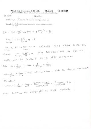 Matematik -2 Quiz soruları ve Çözümleri - Bil. Müh. | Matematik