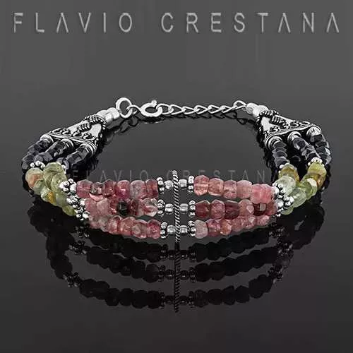 pulseira turmalinas e pedras naturais india, prata 925 - 419 Natural, Crown Jewelry, Natural Stones, Silver, Bracelets, Jewels, Jasper, Turquoise, Jewerly