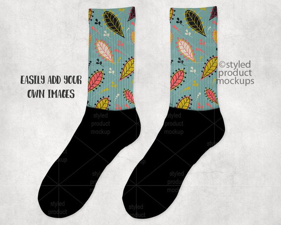 Download Dye Sublimation Crew Sock With Color Foot Mockup Add Your Etsy Socks Dye Sublimation Black Foot
