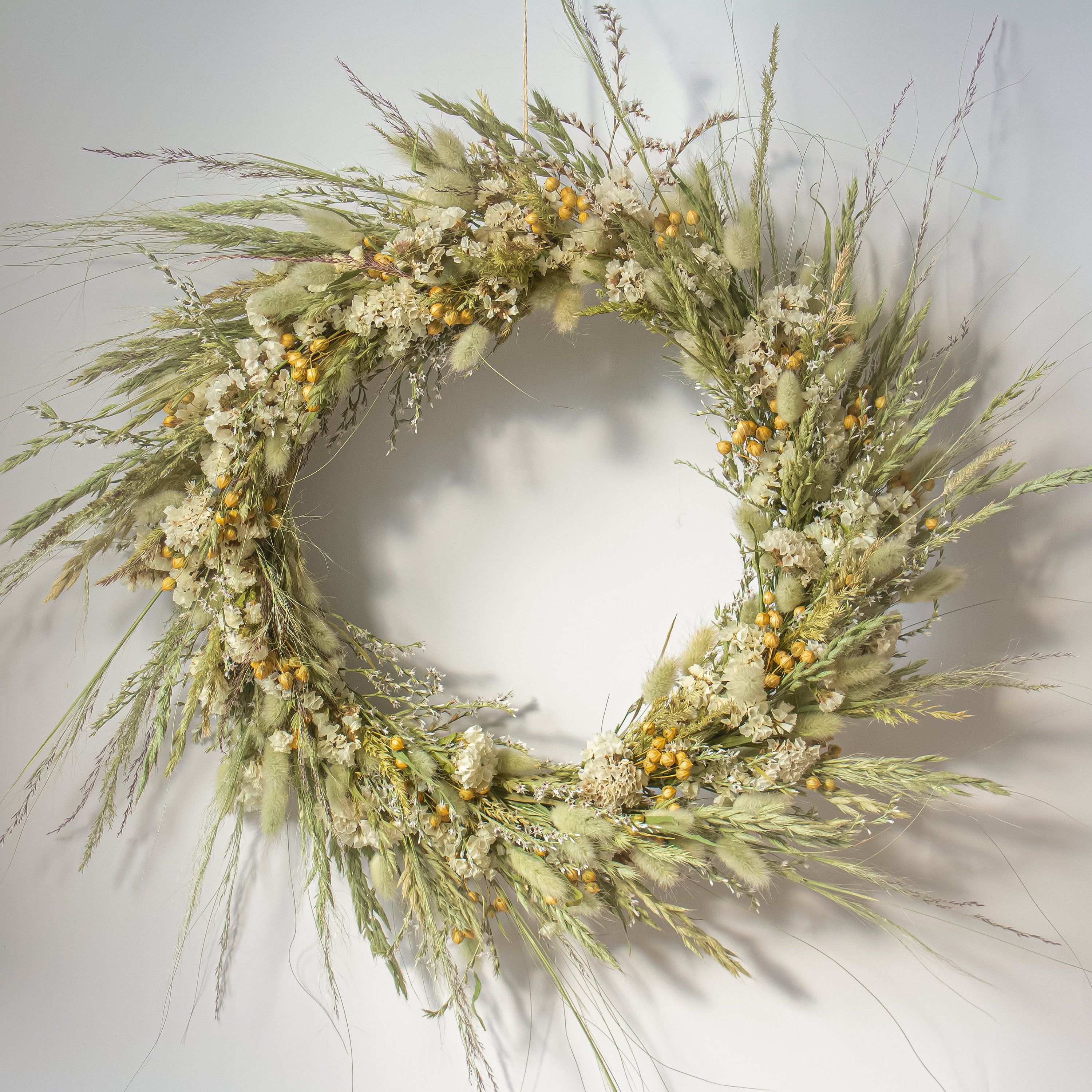 Wieniec Z Suszonych Kwiatów Jesienny Wieniec Naturalny Etsy Natural Wreath Wreaths Flower Wreath