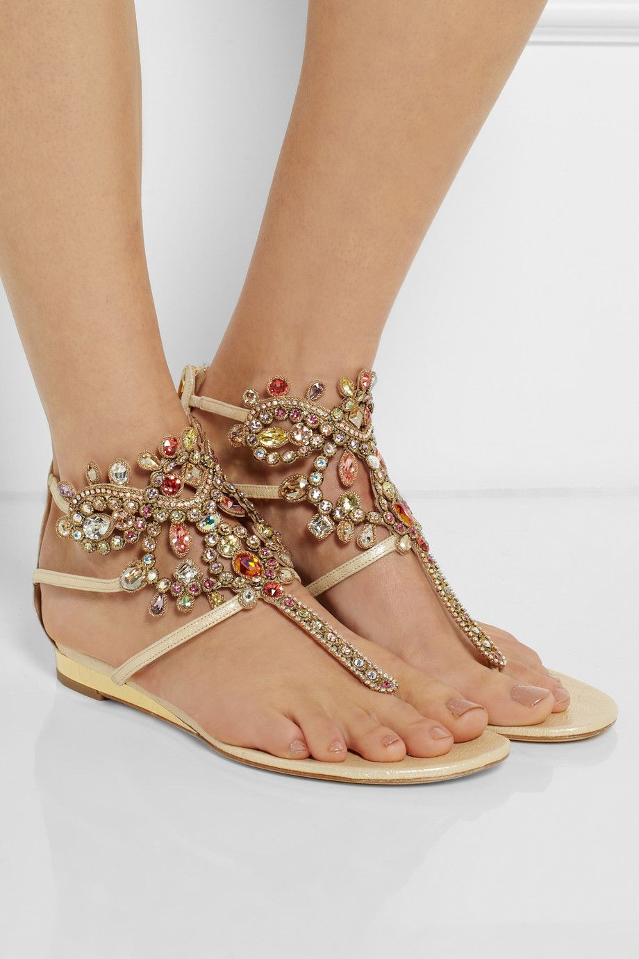 Rene Caovilla Swarovski Crystal Embellished Leather Sandals Net A Porter Com Sandalet Moda Ayakkabilar