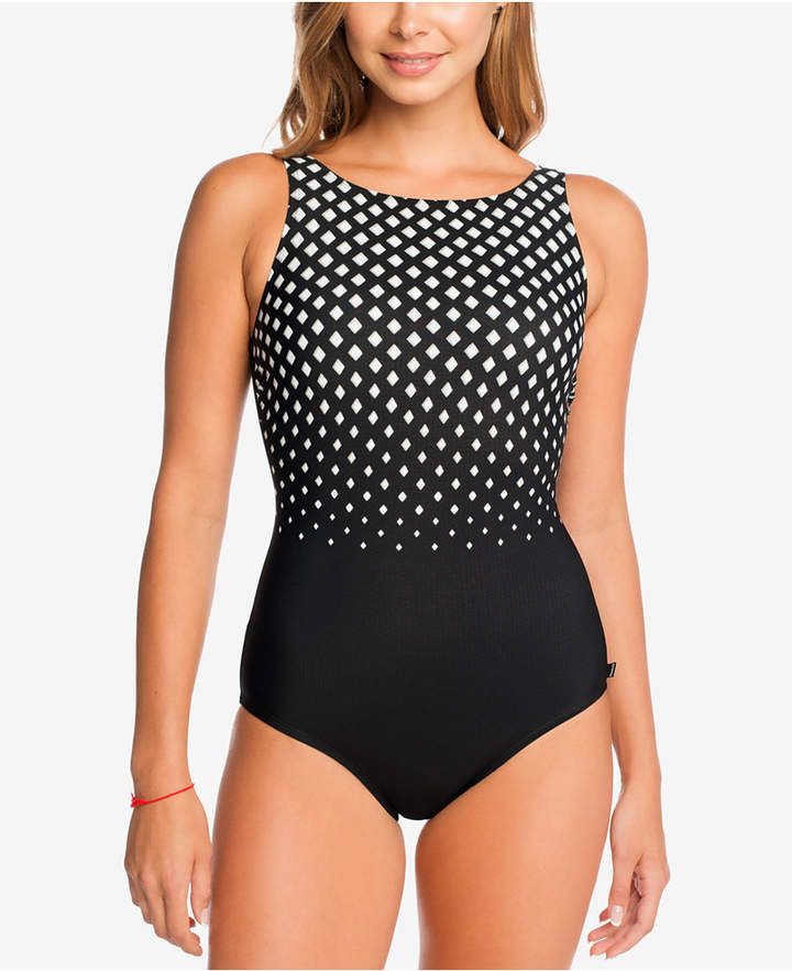 High Neck One Piece Swimsuit Reebok Tummy-Control High-Neck One-Piece Swimsuit Women's Swimsuit
