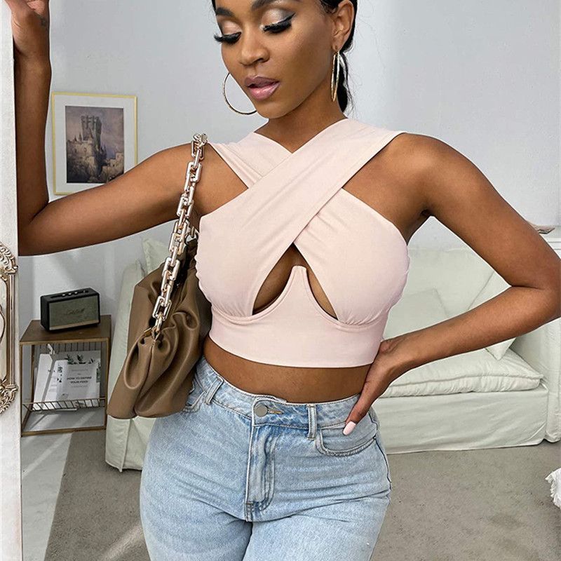17 Adorable Crop Tops for Women that we just Discovered 46 Sexy Sleeveless Solid Color Cutout Front Crop Top