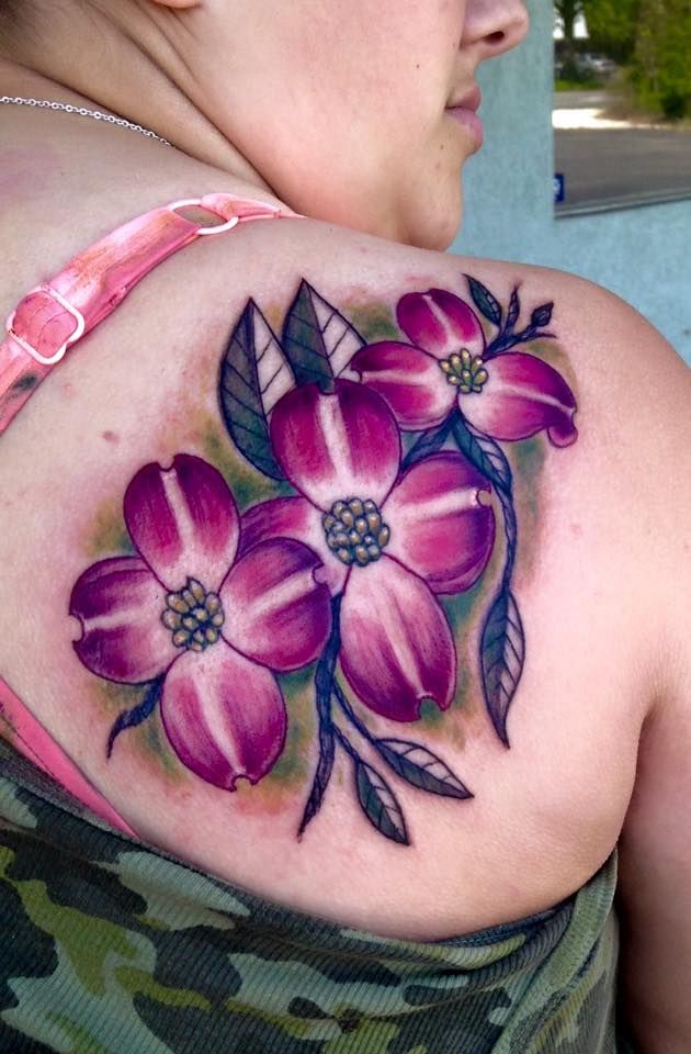 Dogwood Flower Watercolor Tattoo by Diane Lange at Moonlight tattoo