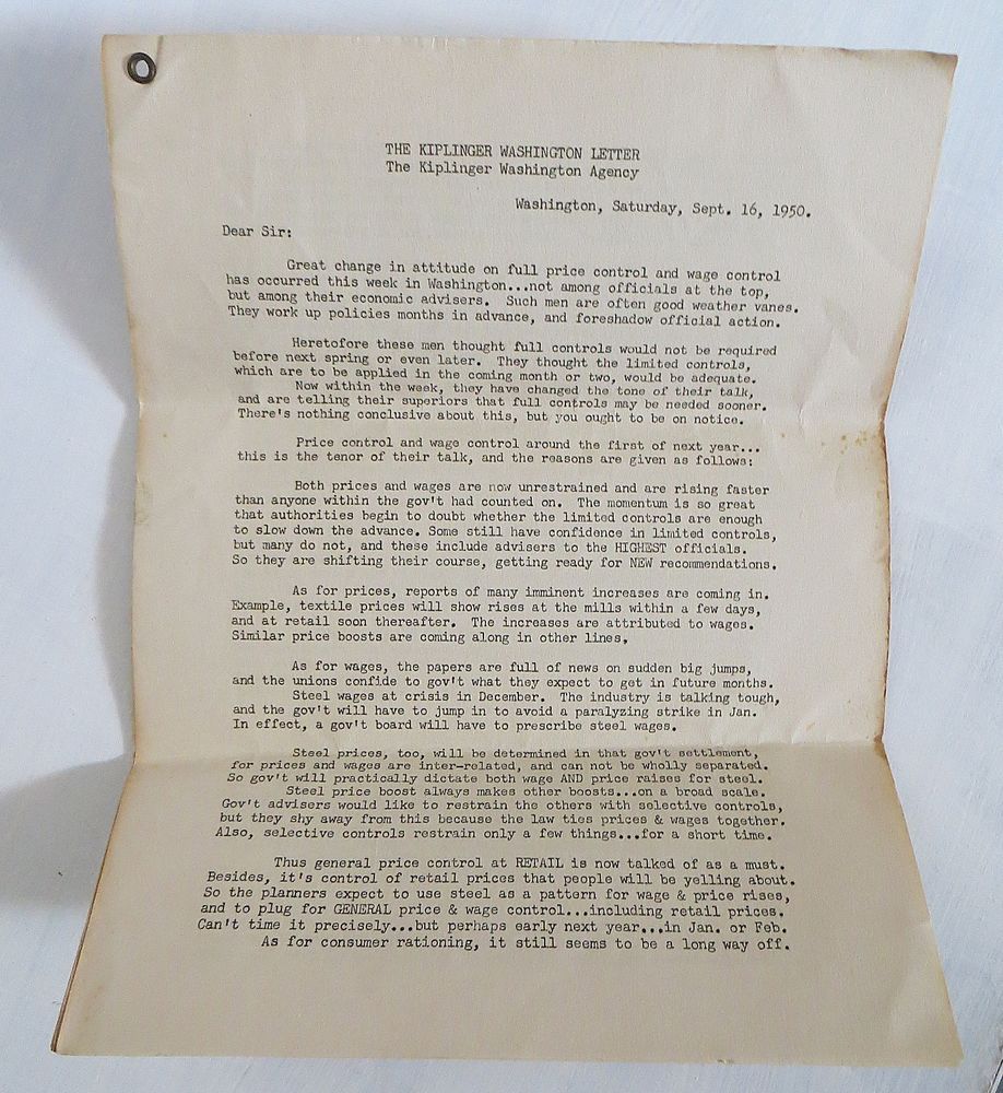 kiplinger washington letter september 16 1950 vintage ephemera the kiplinger letter