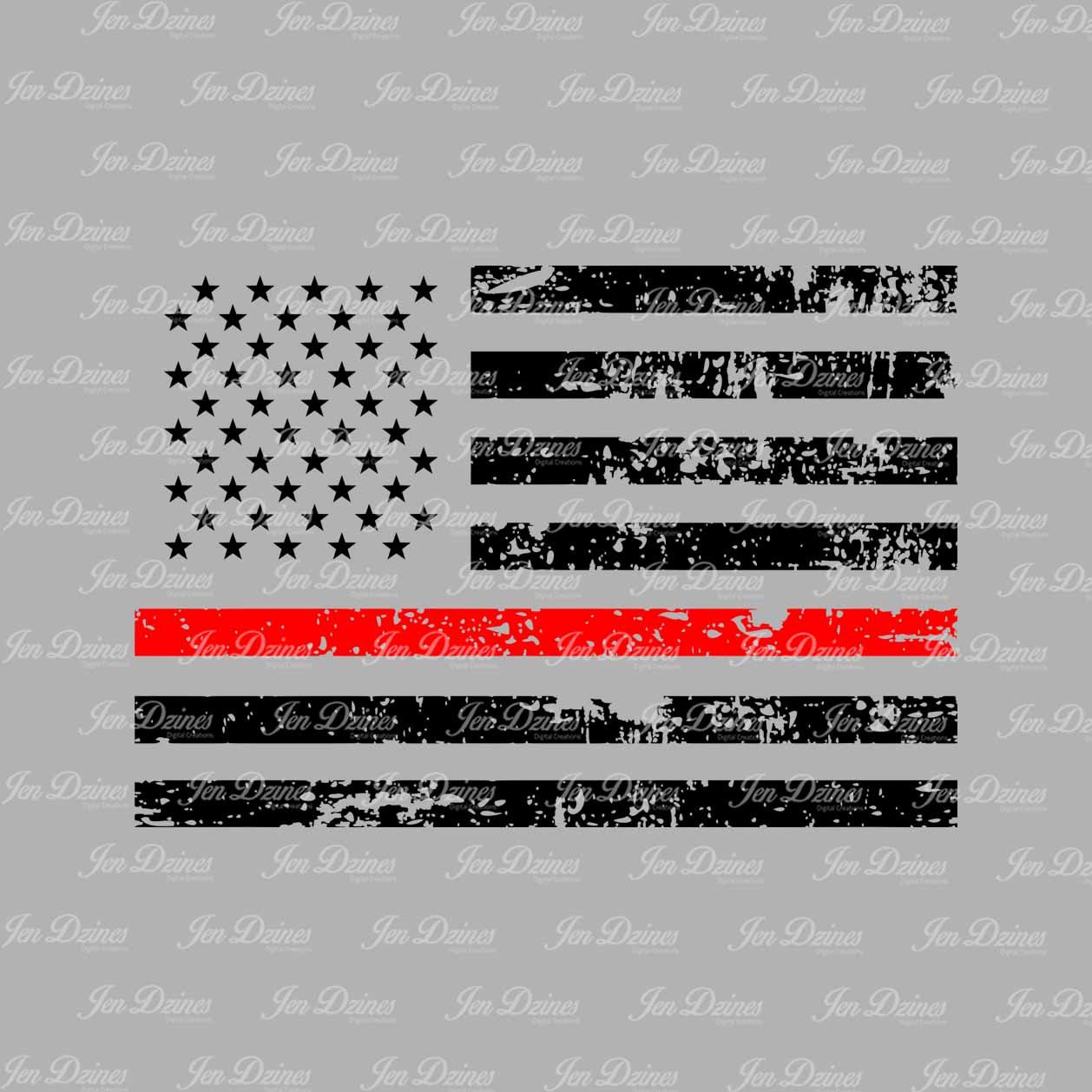 Download Red Line Distressed Flag, SVG DXF EPS , Fireman Flag ...