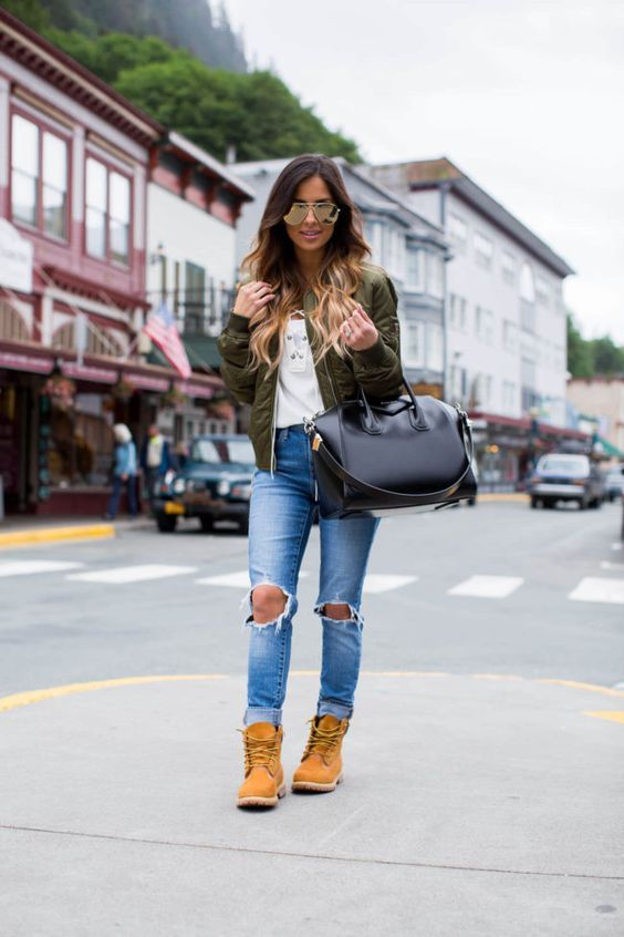 Street Style! Army green bomber | Timberland outfits women, Tims ... Street Style! Army green bomber | Timberland outfits women, Tims ...