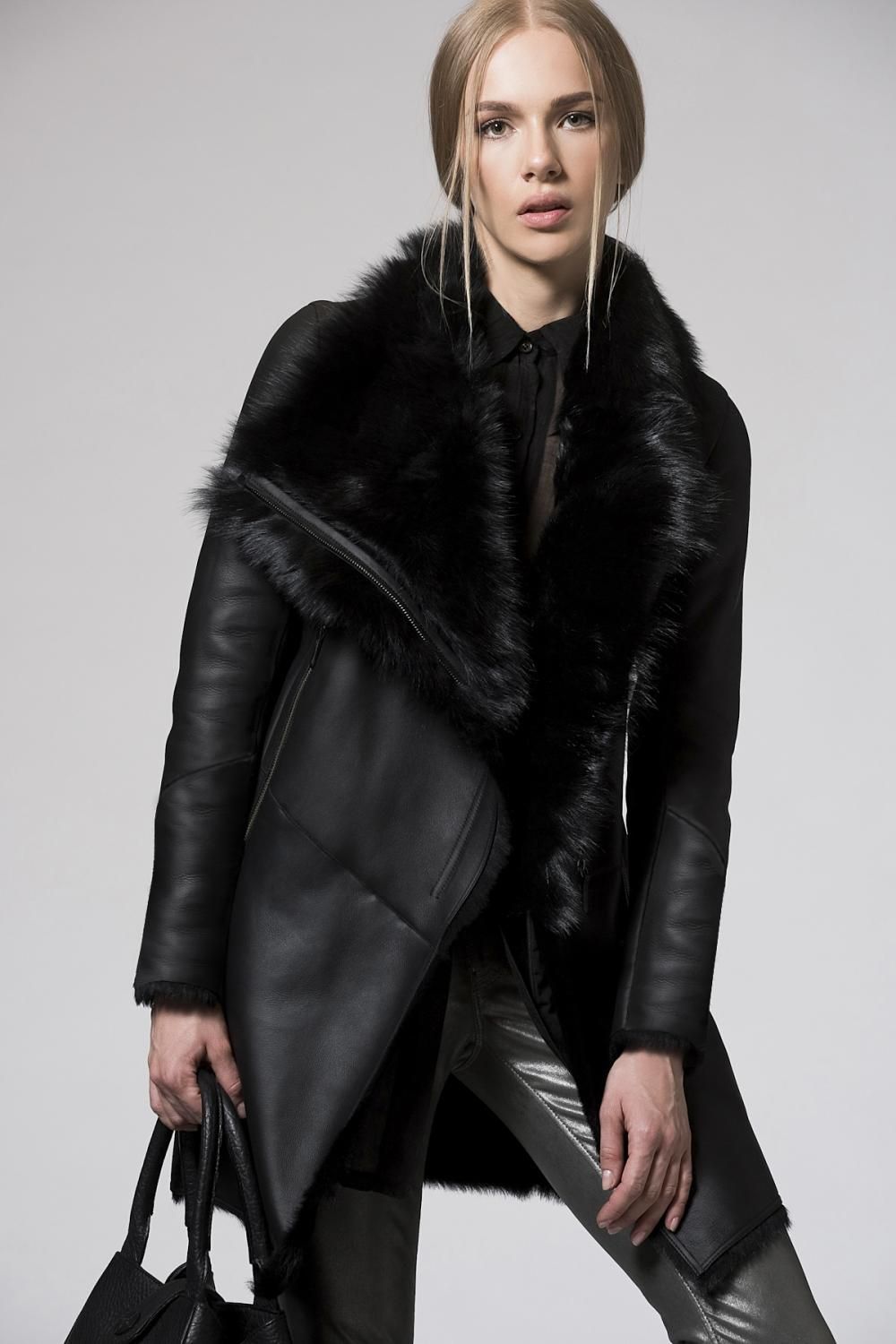 Vespucci By Vsp Kadin Siyah Yunlu Deri Kaban Trendler Mont Stil