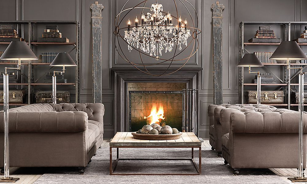 Restoration Hardware dark grey living room Google Search House