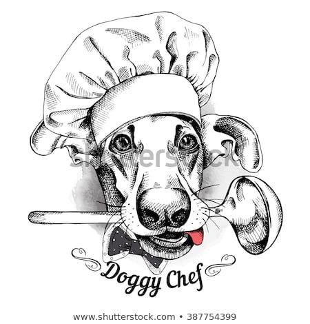 Vetor stock de Dog Portrait Hat Chef Ladle Vector Vetor stock de Dog Portrait Hat Chef Ladle Vector