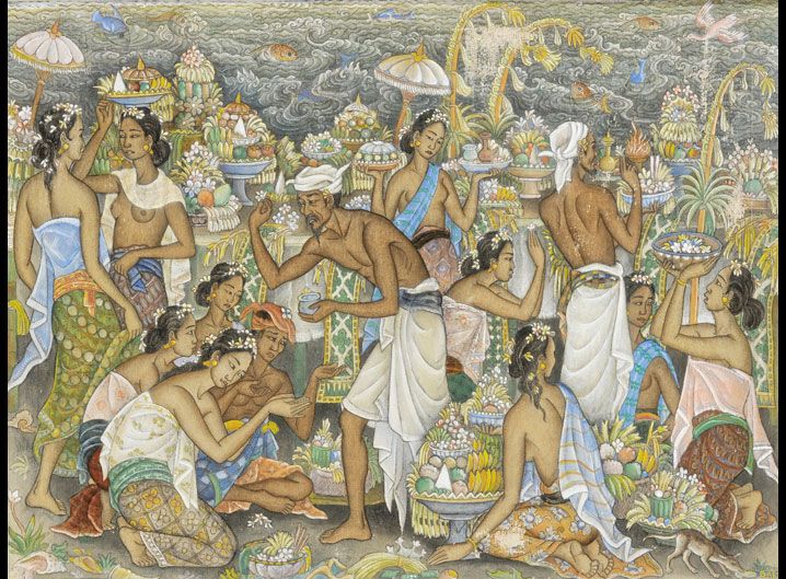 Ida Bagus Made Poleng (1915-1999), 'Offering Balinese', signed and