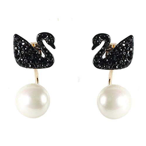 Latigerf Clip On Earring Swan For Non Pierced Simulated Pearl Latigerf Clip On Earring Swan For Non Pierced Simulated Pearl Black Fashion
