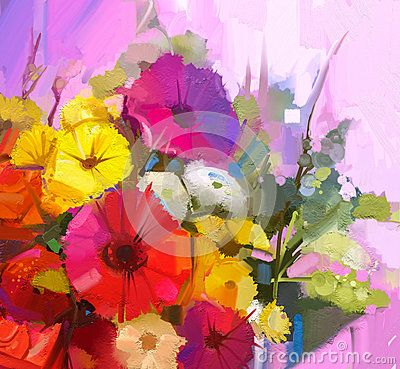 Todavía La Vida Del Color Amarillo Y Rojo Florece Pintura Al óleo Un Bouqu Flores Pintadas Pintura Flores Oleo Pintura Floral