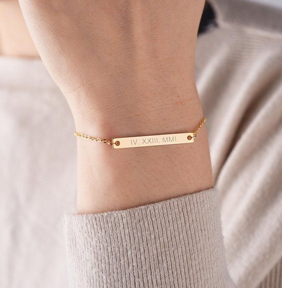 Roman Numeral Cuff Bracelet Name Bracelet Monogram Bracelet Bridesmaid Gift Custom Coordinates Custom Name