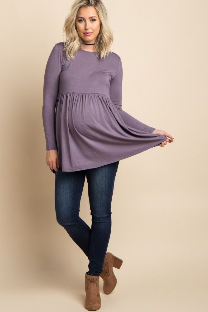 Purple Solid Long Sleeve Pregnancy Maternity Top Womens Pregnant Clothes