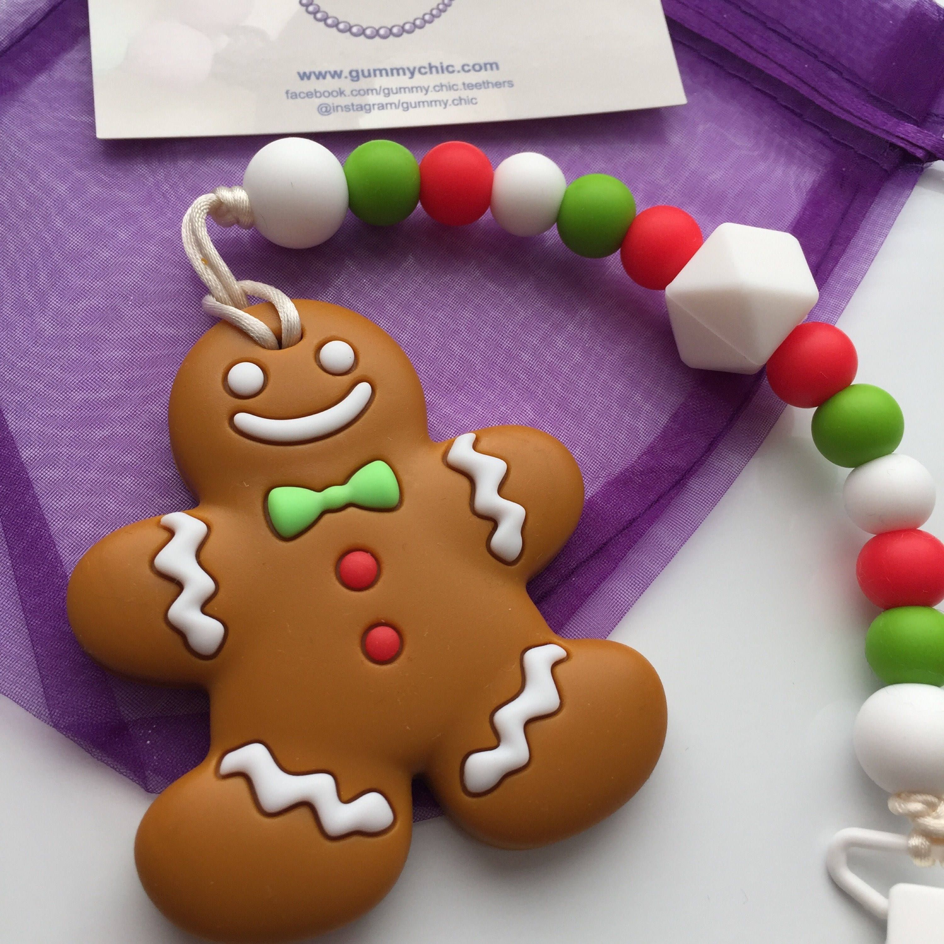 Holiday Gingerbread Man sensory chew silicone necklace