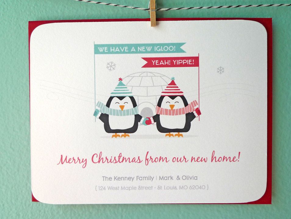 personalized winter penguin we ve moved christmas cards moving