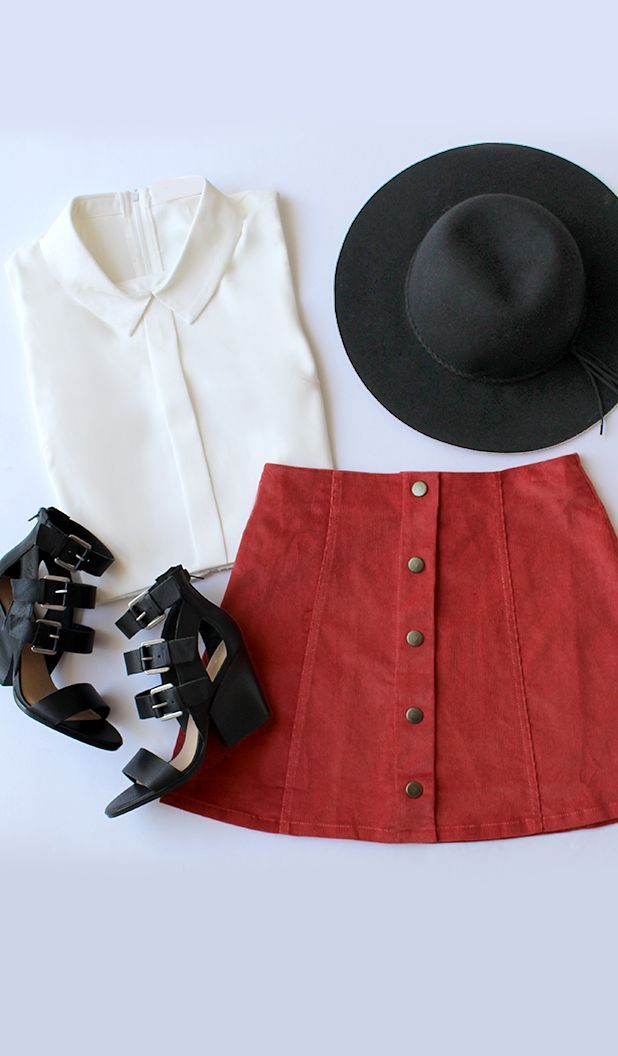 Attagirl Rust Red Corduroy A Line Skirt Clothes Fashion Outfits