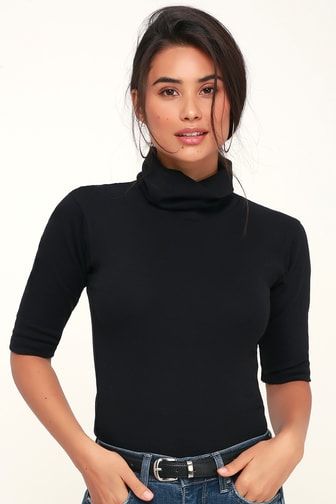 Touch of Class Black Short Sleeve Turtleneck Top | Turtle neck top ...