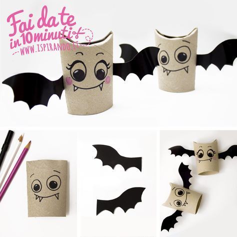 Pipistrelli per Halloween creati con i rotoli di carta igienica - Ispirando