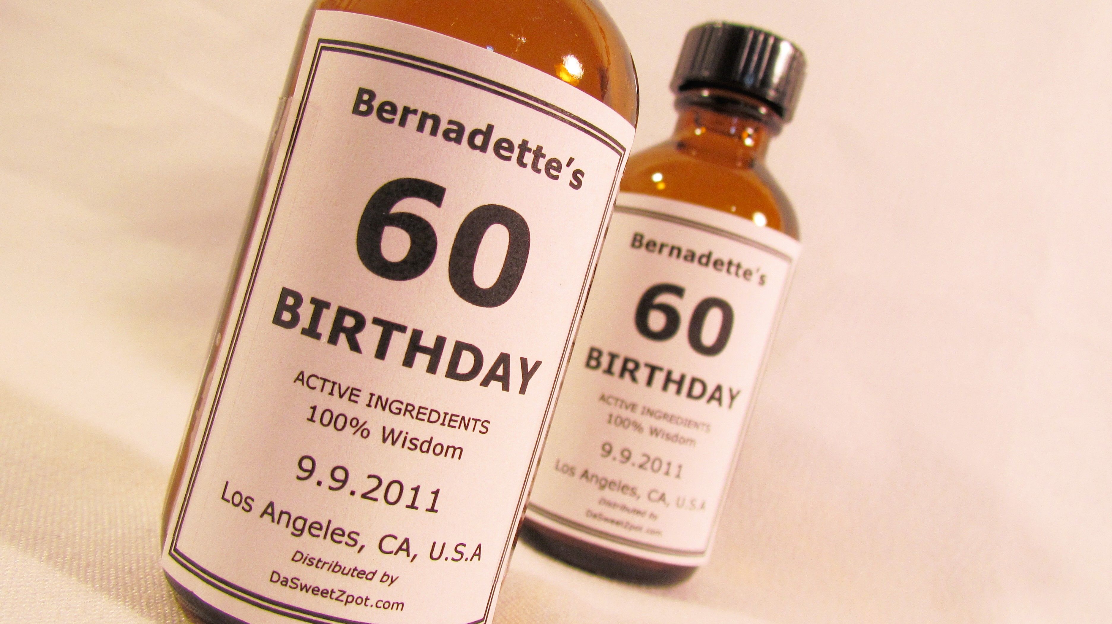 60th Birthday Party favors Ingre nts Wisdom Not really