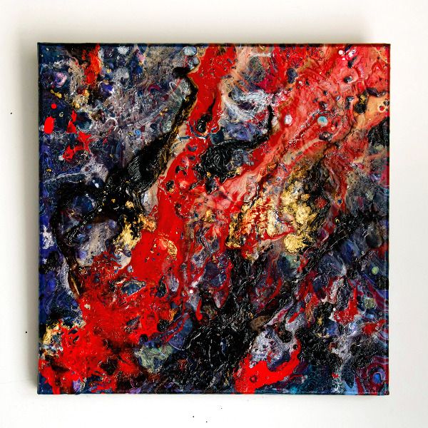 11x14 Red Geometric Acrylic Abstract Squares Painting Original Modern Art.