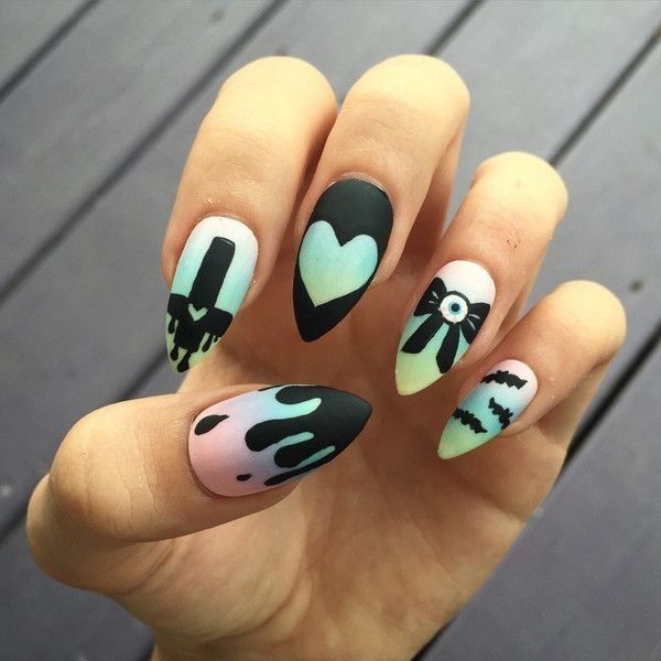 Pastell Goth Regenbogen Ombre handgemalte gefälschte Nägel ❤ mochte auf Polyvore mit ... - Diy Nagel #beautyproducts
