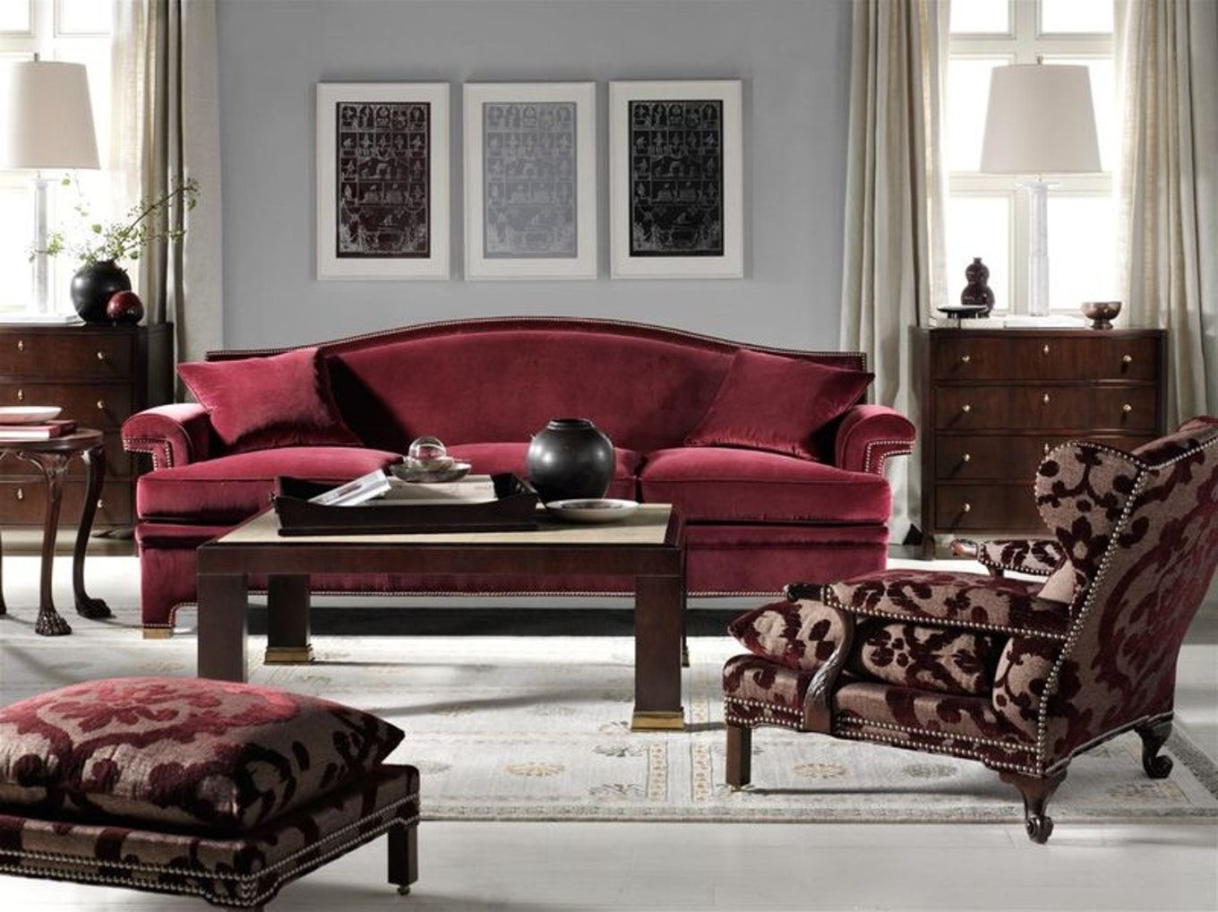 living room decorating ideas burgundy sofa