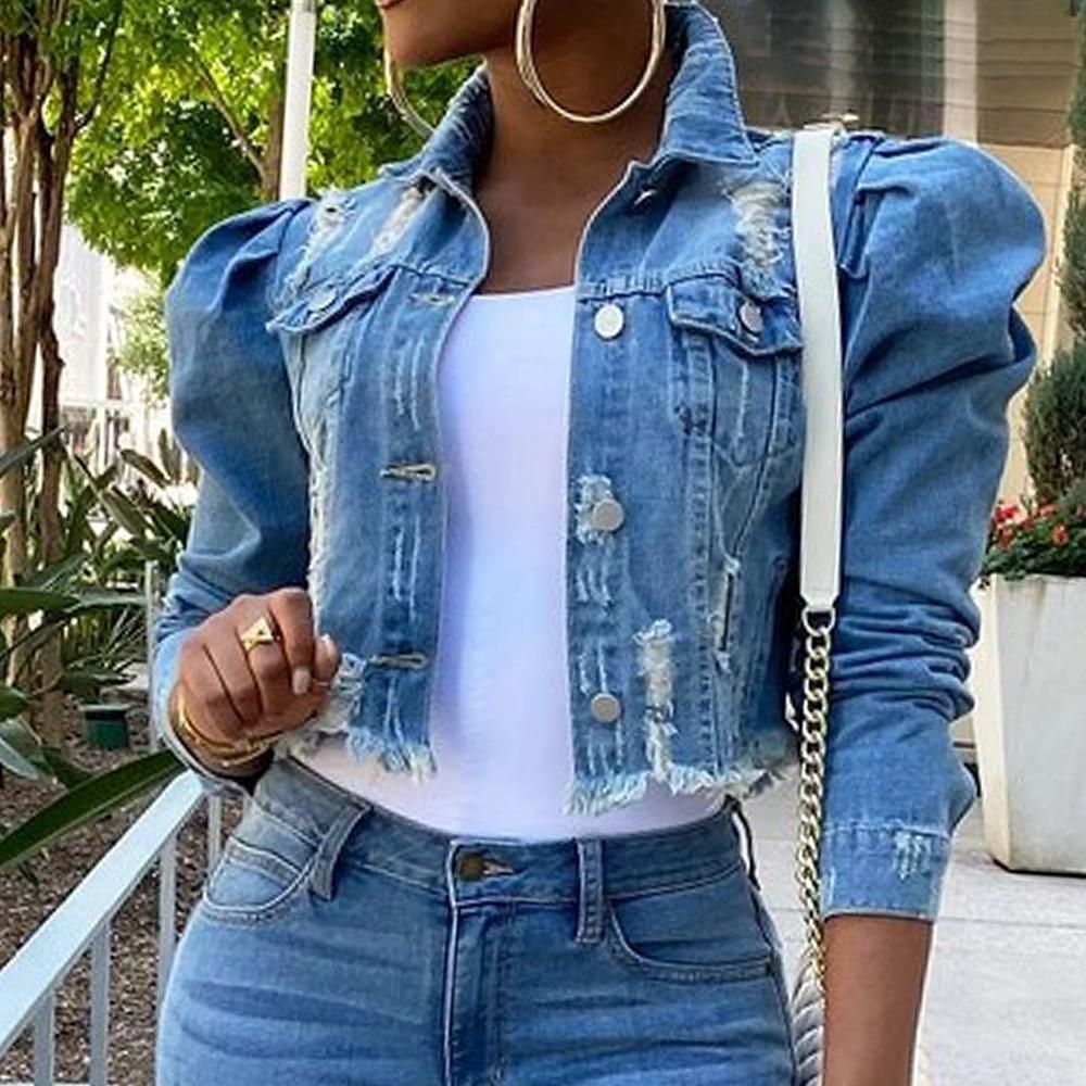 Puff Sleeve Denim Jacket - Crop Denim Jacket Plus Size | Denim jacket, Vintage denim jacket, Cropped denim Puff Sleeve Denim Jacket - Crop Denim Jacket Plus Size | Denim jacket, Vintage denim jacket, Cropped denim