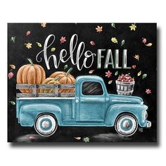 Fall Sign, Chalkboard Art, Chalk Art, Fall Decor, Hello Fall, Vintage Truck, Fall Leaves, Pumpkin Art, Apples, Fall Quote #hellofall
