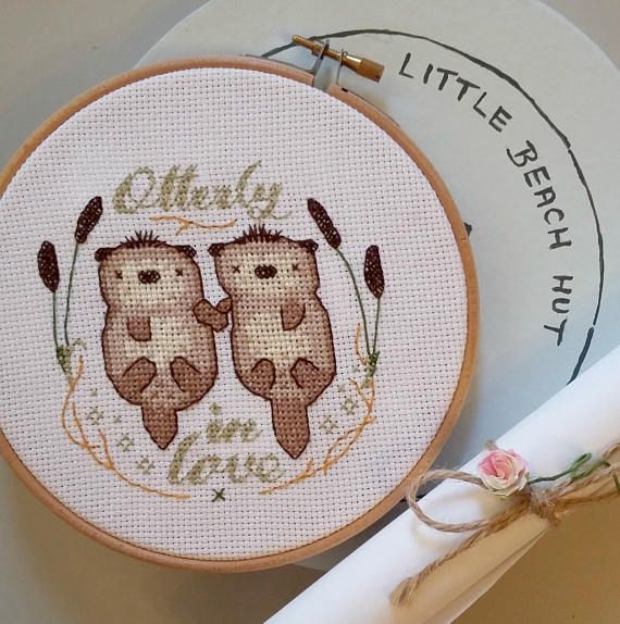 family gift love needlework kit animal baby shower present Otter cross stitch easy embroidery family gift love needlework kit animal baby shower present Otter cross stitch easy embroidery