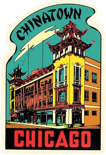 IL At Night-Vintage 1950/'s-Style Travel Decal Chicago