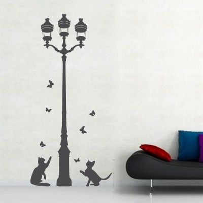 Adesivo murale gatti e lampione. adesivo murale di alta qualità ... Wall stickers gatti