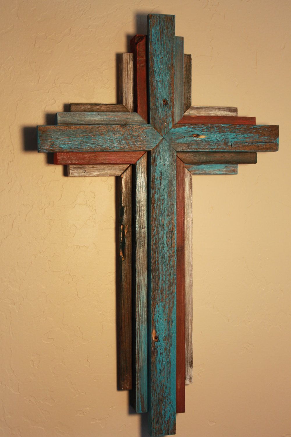 Reclaimed Wood From Oklahoma 24 Multi Color Cross Bluish Wooden Rustic Cross 24 Tall Multi Color By Okiebudswork