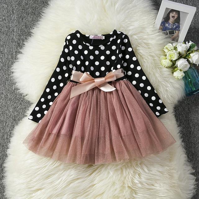 Long Sleeve Baby Girl Dress Newborn Infant Baby Girls Clothes Bow Dot Long Sleeve Polka Dots Tulle Tutu Ball Gown Party Dresses #babygirlpartydresses