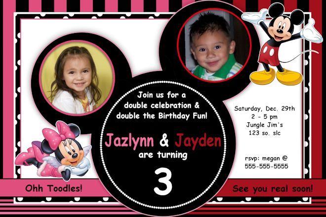 mickey minnie mouse invitation you print custom party personalized digital photo card