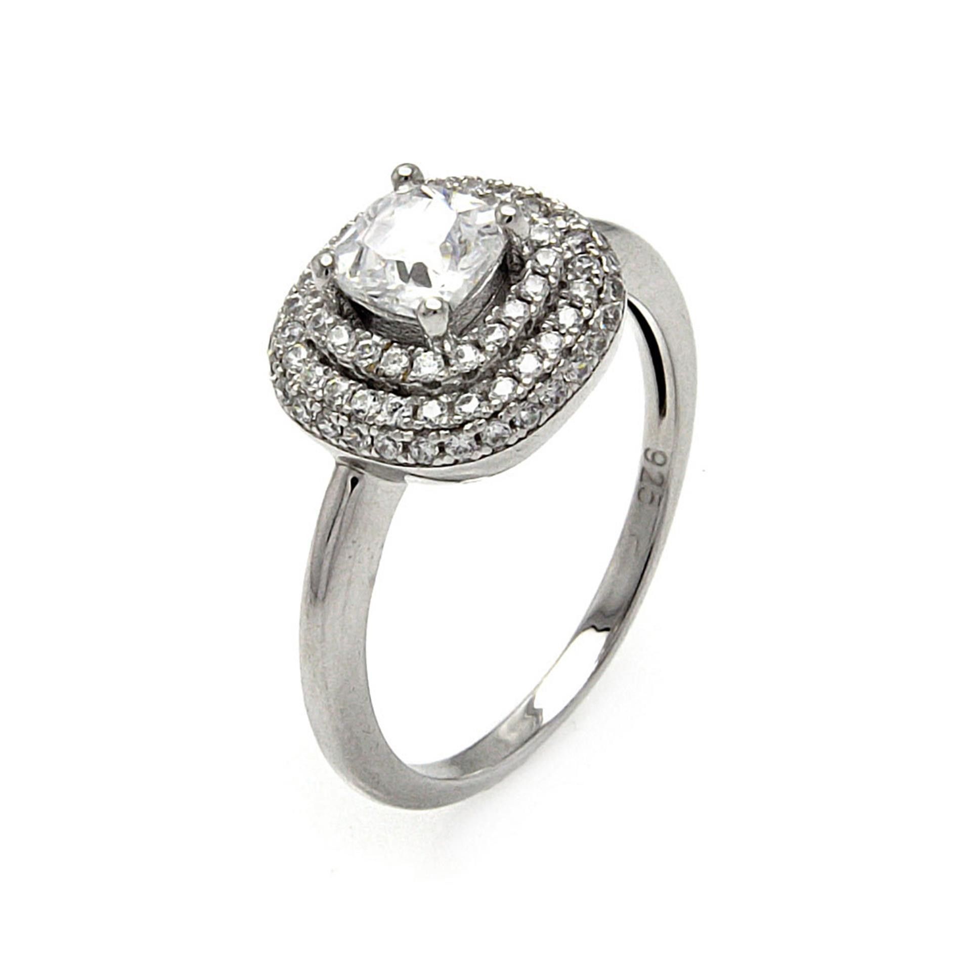 Stainless Steel Prong-Set Round Sirena Bypass Fancy Ring with Clear CZ