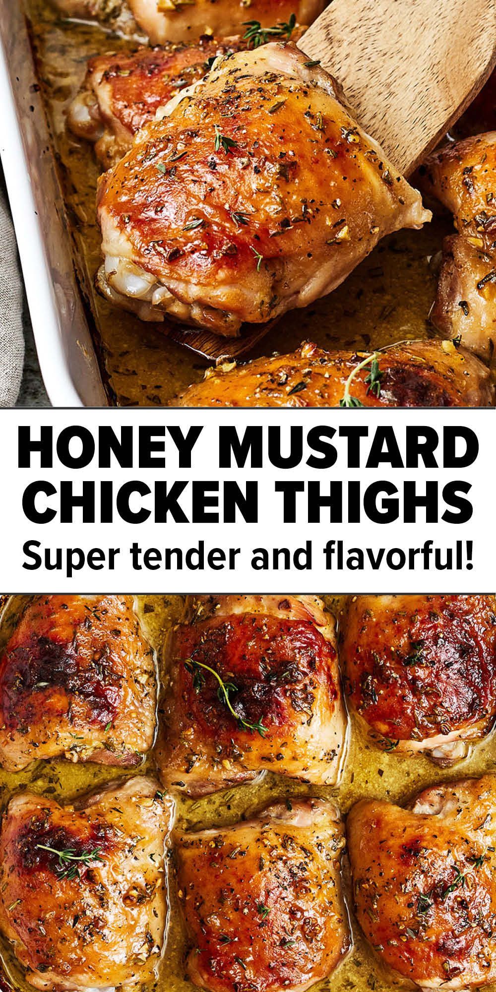 Best Baked Honey Mustard Chicken Thighs | Chicken thigh recipes baked ...