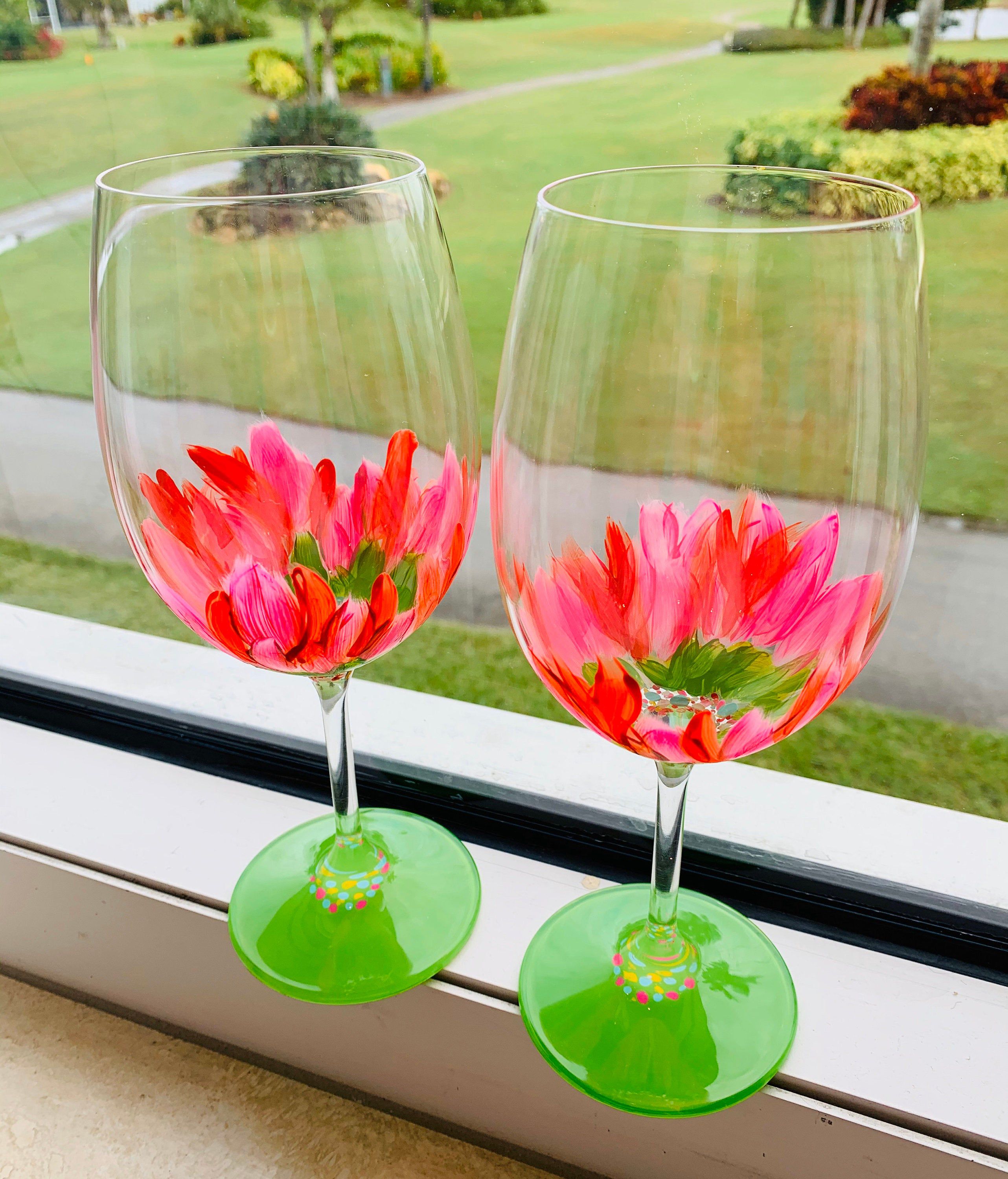 Excited to share this item from my #etsy shop: Flower Wine Glasses ...