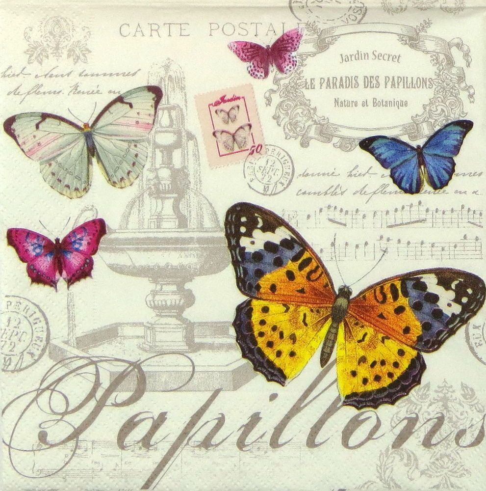 4 lose Servietten Napkins Schmetterling Butterfly Vintage yallow