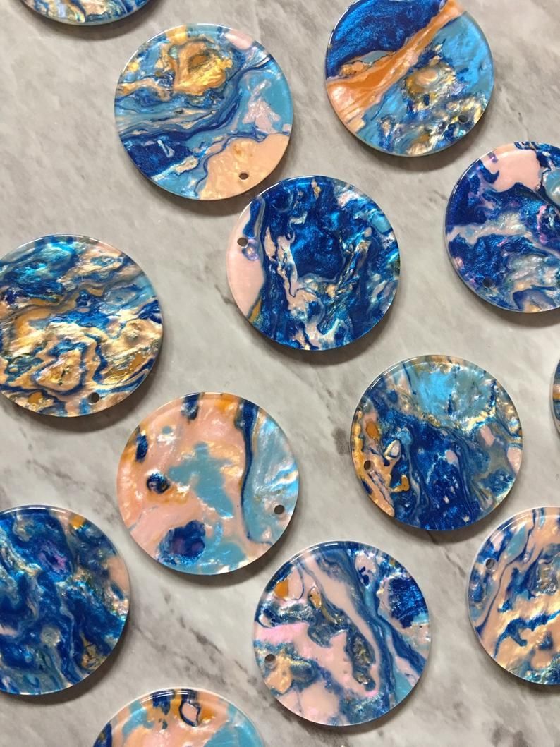 one hole at top Gold Blue Peach mosaic Resin Beads circle cutout acrylic Earring Necklace pendant bead gold jewelry acrylic DIY
