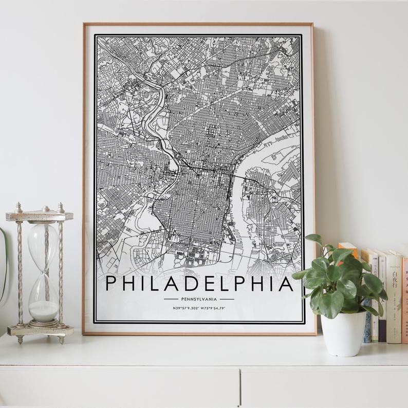 Pennsylvania gift printable download Philadelphia map poster print wall art Home and Nursery,Modern map decor for office,Map Art,Map Gifts