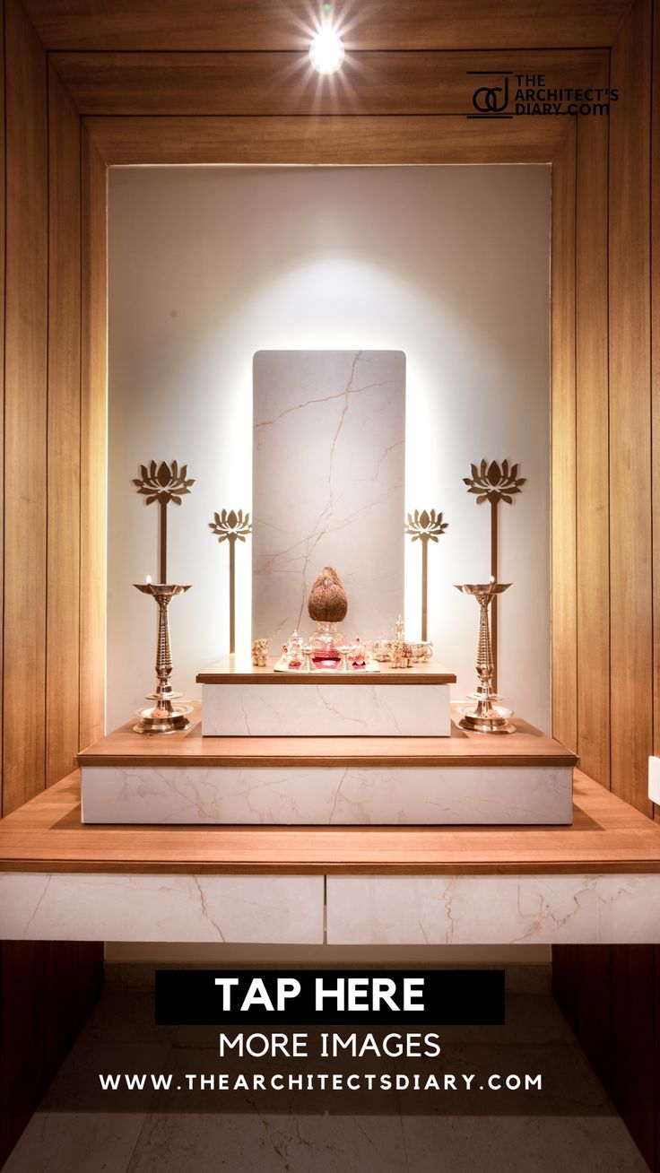 The homeowners aspired to own a safe haven that they could call their home. Keeping this in mind, Ankita Nand, the principal architect of AndSpaces, proceeded to create a residence that brims with understated opulence and grandeur, elements of contemporary interior design. They had previously resided in their ancestral house and hence intended a home that was both historic and contemporary. Interior Ceiling Design, House Interior Decor, Contemporary Interior Design, Puja Unit Design Modern, Home Temple Ideas Puja Room, Temple Room, Temple House, Pooja Room Door Design, House Door Design