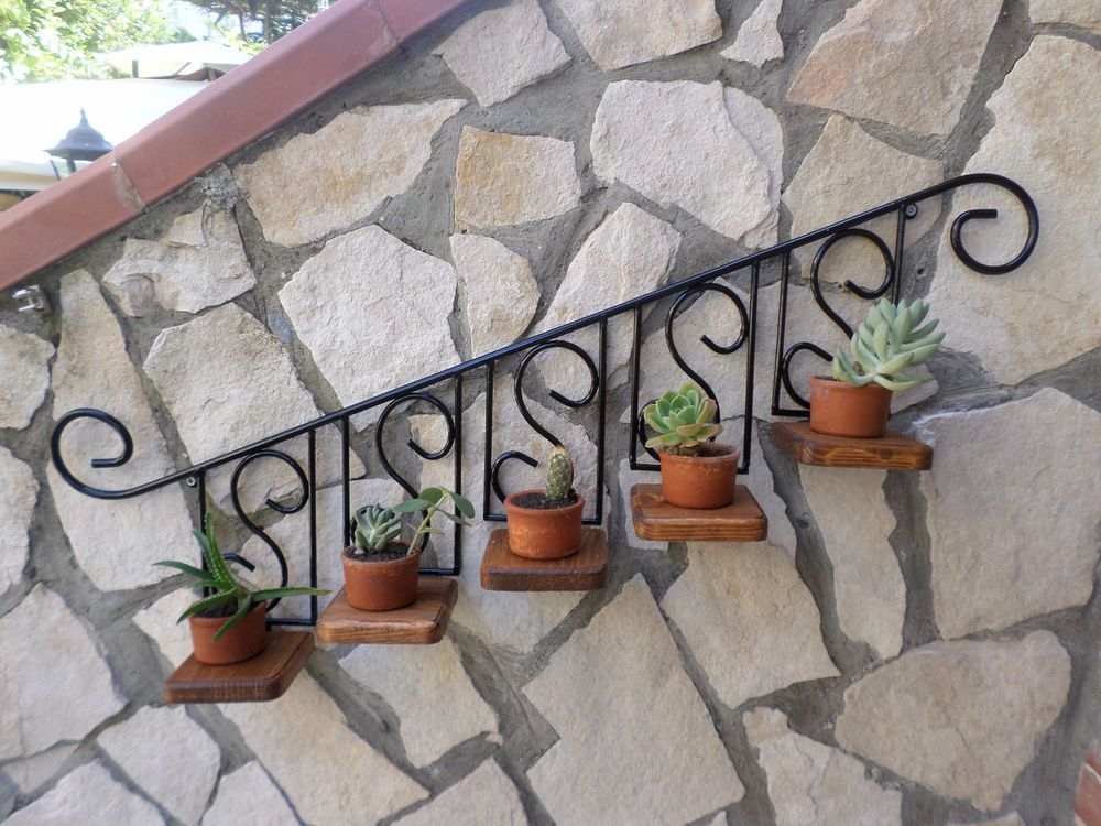 Porta vaso piante fiori fioriera mensola in ferro battuto legno ... Fioriera ferro battuto per giardino