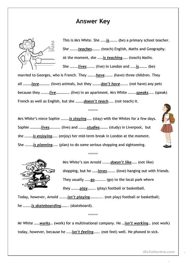 No Frills Worksheet For All Ages Present Simple Vs Present Continuous Reading Comprehension Worksheets English Language Teaching English Grammar Worksheets