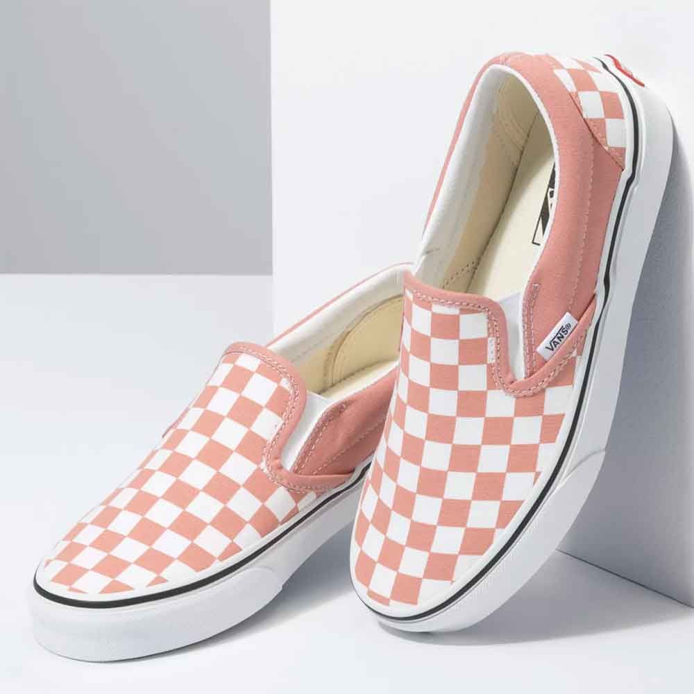 vans checkerboard pink slip on