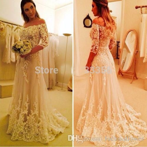 Bridal Shower Dresses 2017 Vintage Off The Shoulder Beach Bridal Shower Dresses 2017 Vintage Off The Shoulder Beach Wedding A Line Gowns 3 4 Sleeves Liques Sweep Train Custom Summer
